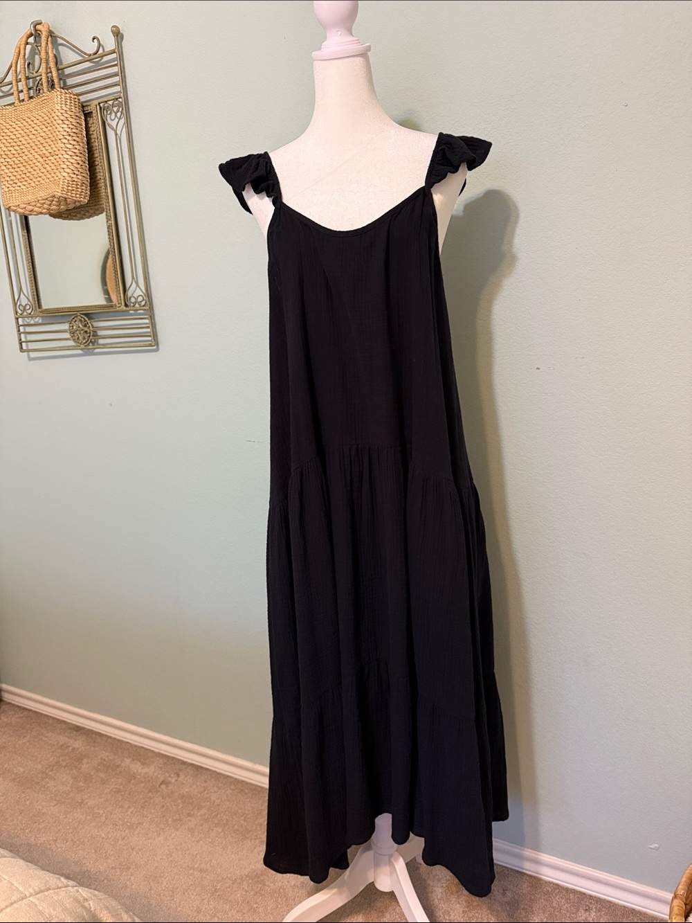 Buffalo David Bitton Black Ruffle-Shoulder Maxi Dress